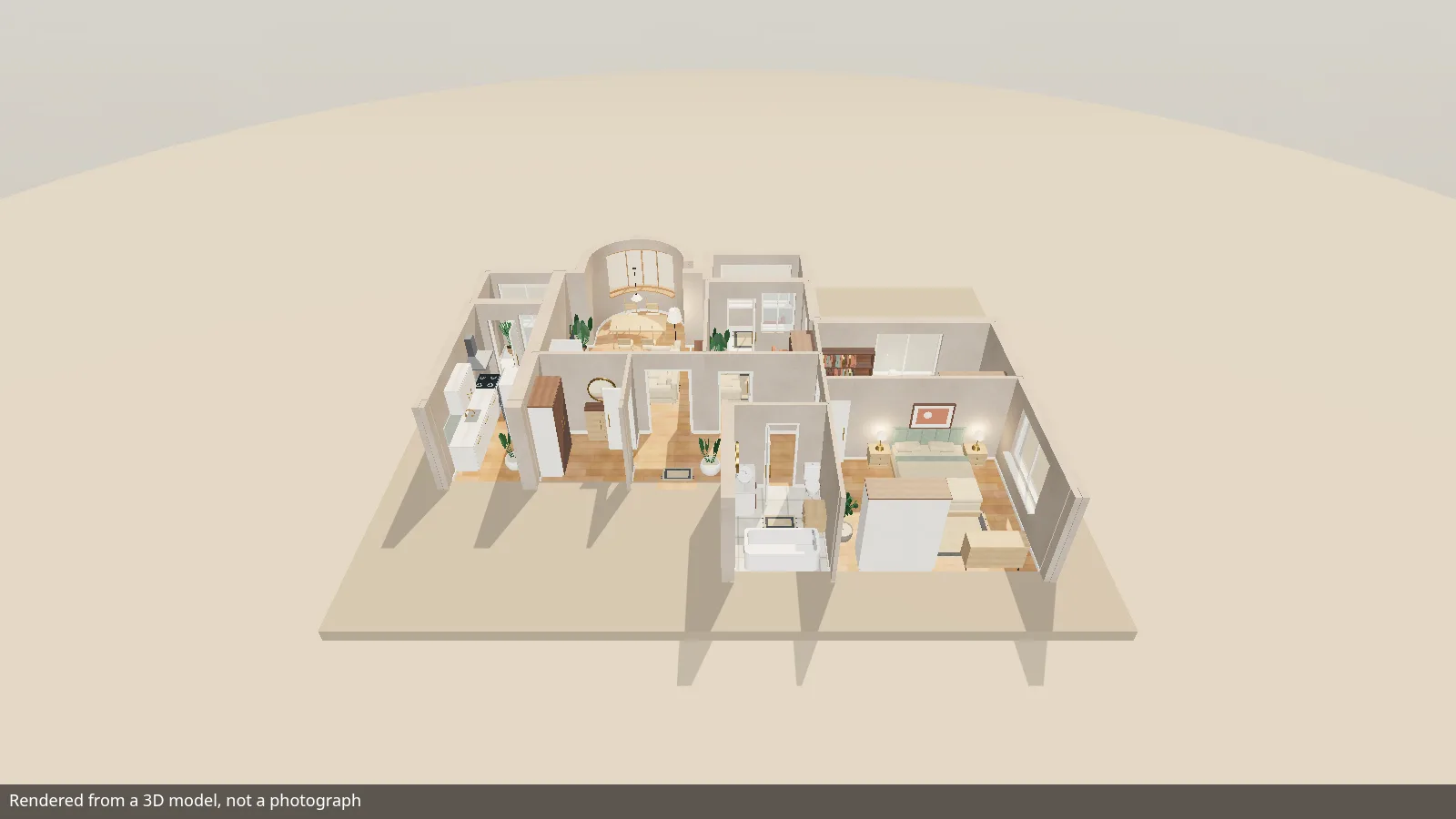 The demo apartment in 3D, seen from above at an angle, as the player renders it.